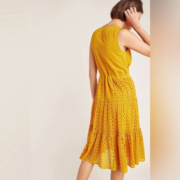 FRYE x ANTHROPOLOGIE Nuri Eyelet Wrap Dress in Dark Yellow‎ - Picture 2 of 10